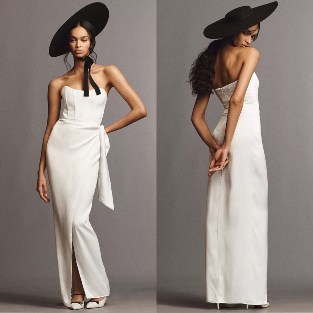 V. Chapman White Strapless Maxi Dress with Side Draped Tie